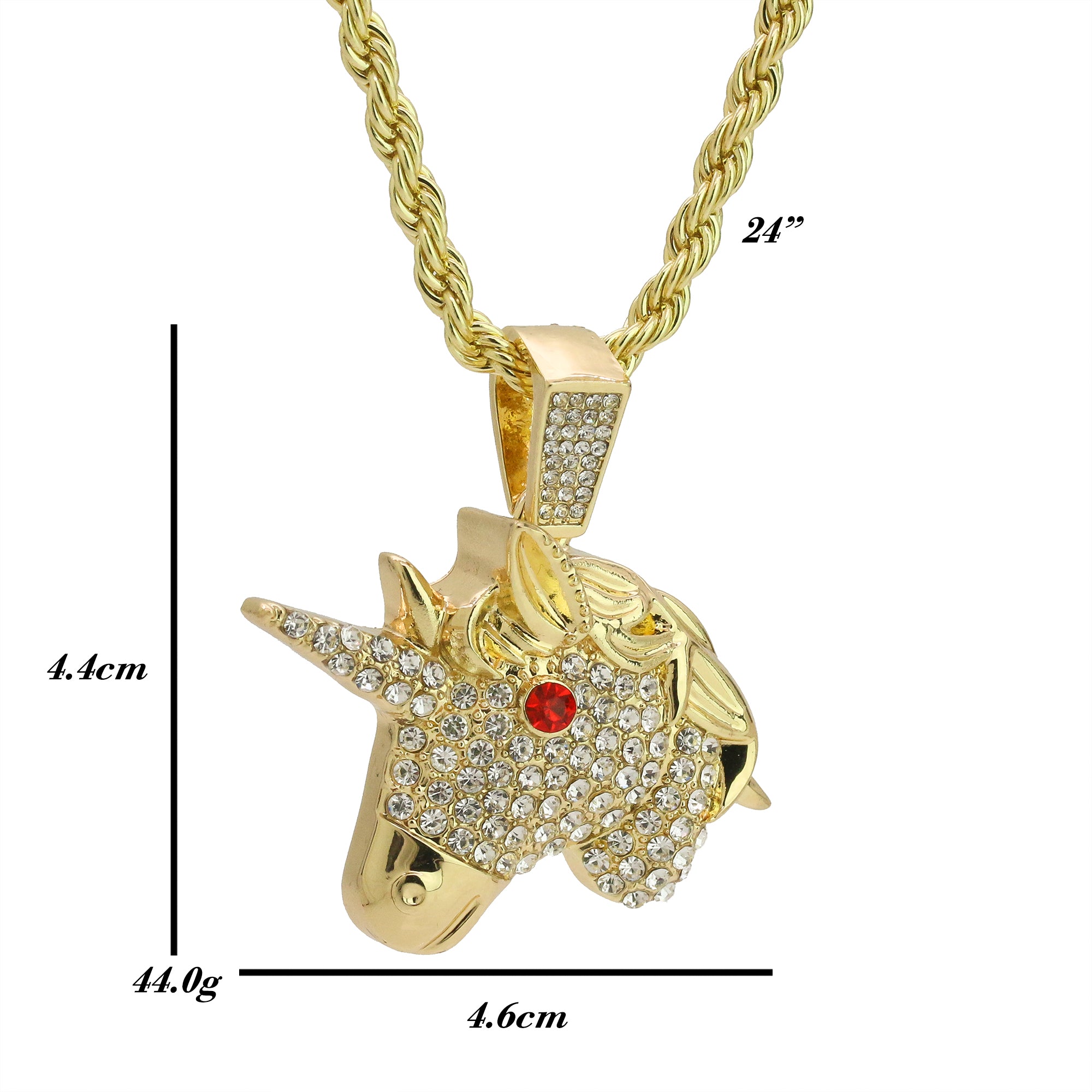 Cz Red Eye Unicorn Pendant 24" Rope Chain Hip Hop 18k Jewelry Necklace