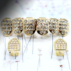18k GOLD FULLY ICED TOP & SINGLE TOOTH BOTTOM GRILLZ AP