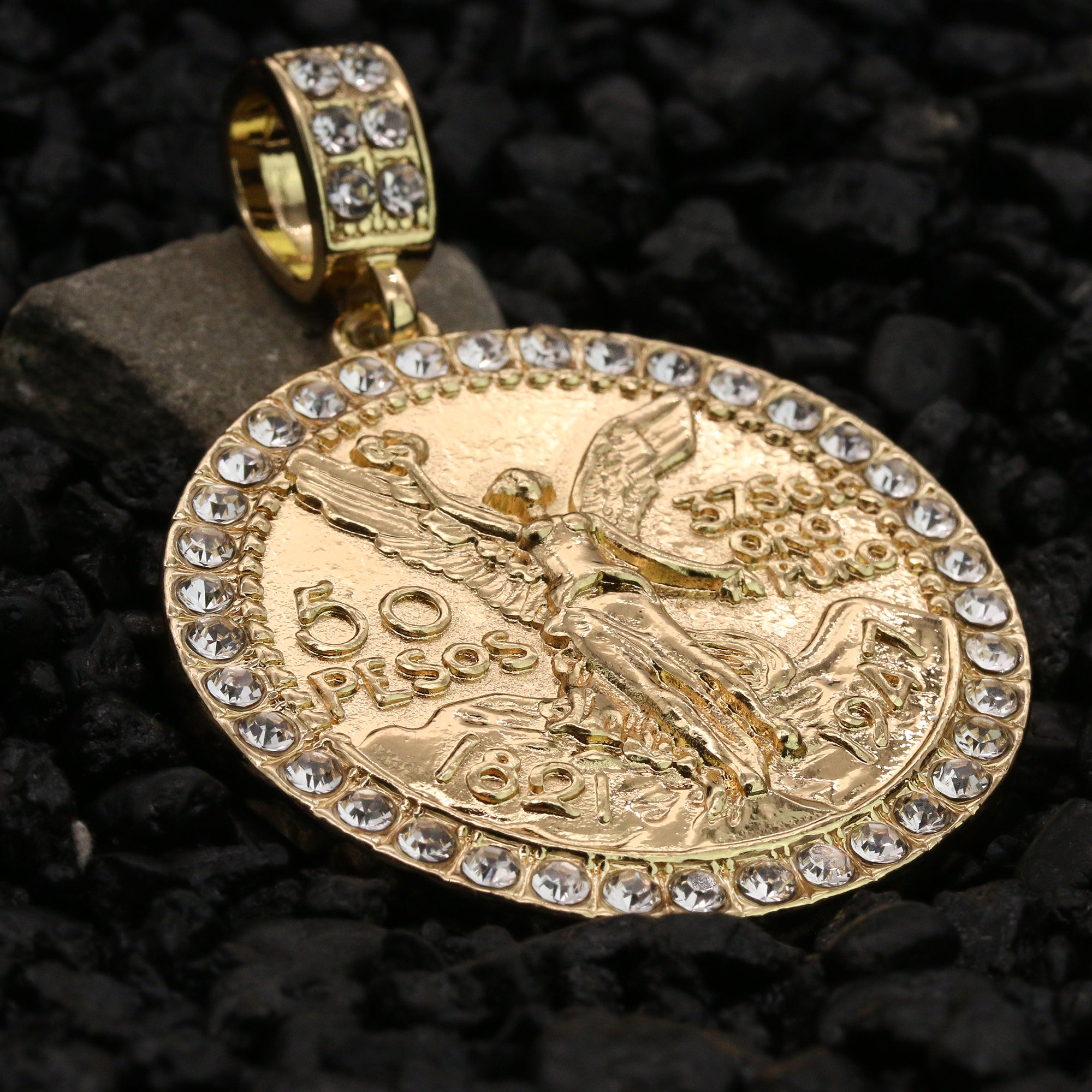 Iced Centenario 50 Pesos Pendant 20" Rope Chain Hip Hop 14k Jewelry Necklace