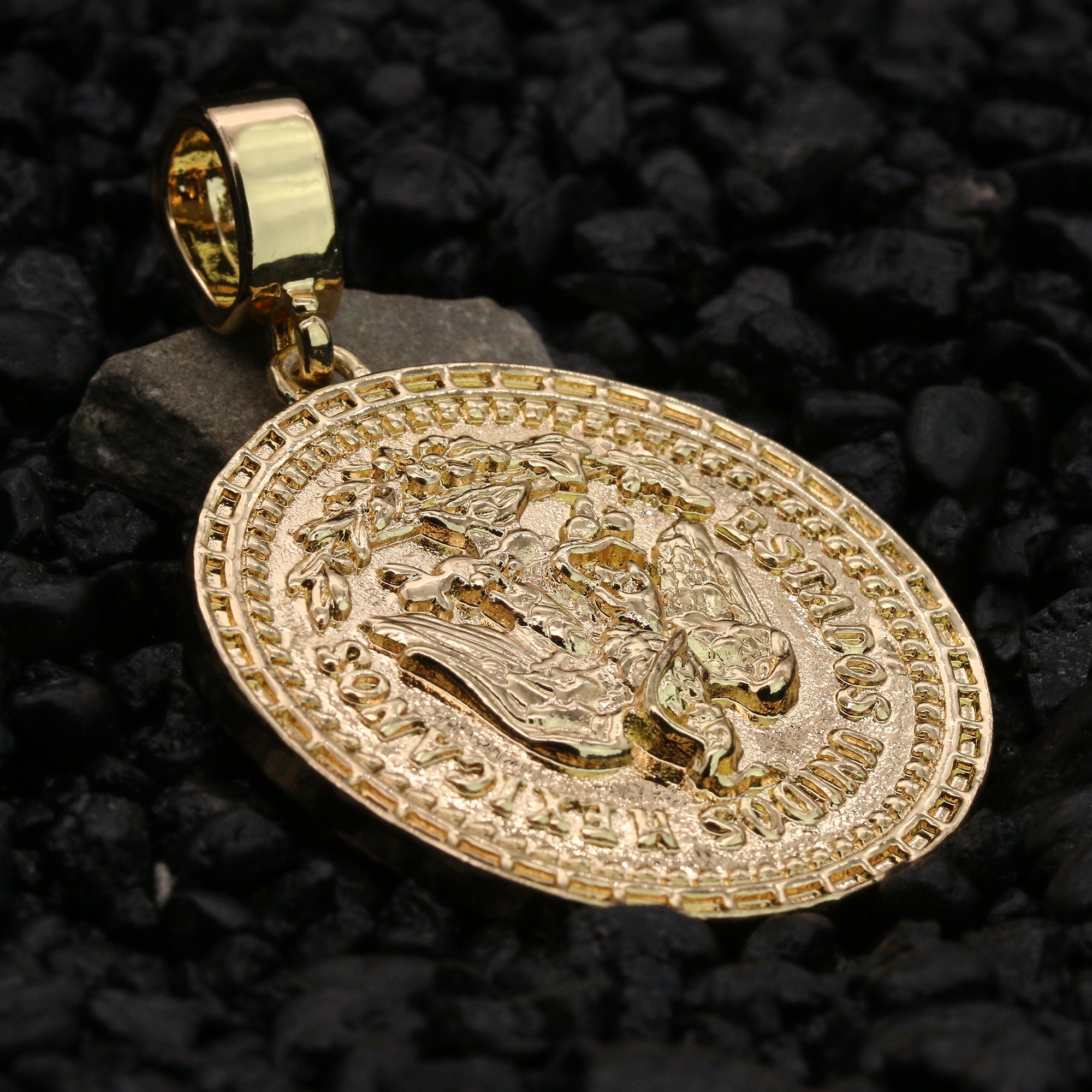 Iced Centenario 50 Pesos Pendant 20" Rope Chain Hip Hop 14k Jewelry Necklace
