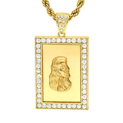 14k Gold Filled Fully Ice Out Square Mirror Jesus2 Pendant  with Rope Chain
