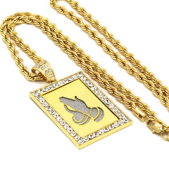 14k Gold Filled Fully Ice Out Square Mirror Prayer Pendant  with Rope Chain