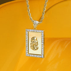 14k Gold Filled Fully Ice Out Square Mirror Jesus2 Pendant  with Rope Chain