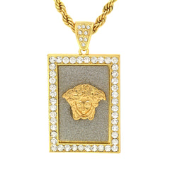 14k Gold Filled Fully Ice Out Square Medusa 1  with Rope Chain