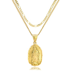 Virgin Mary Edge Diamond Cut Pendant Cuban / Franco Choker Chain 14k Gold Plated Bottom