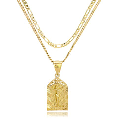 Jesus Temple Diamond Cut Pendant Cuban / Franco Choker Chain 14k Gold Plated