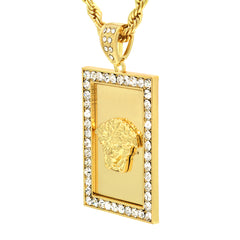 14k Gold Filled Fully Ice Out Square Medusa 2  with Rope Chain