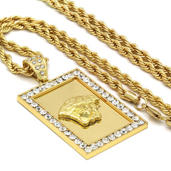 14k Gold Filled Fully Ice Out Square Medusa 2  with Rope Chain