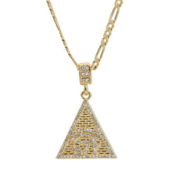 Iced Pyramid Eye of Ra Pendant 24" Figaro Chain Hip Hop Style 18k Gold Plated