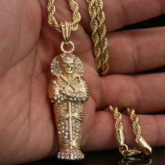 Iced Mummy Coffin Pendant 24"Rope Chain Hip Hop Style 18k Gold Plated