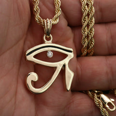 Cz Eye of Ra Pendant 24" Rope Chain Hip Hop Style 18k Gold Plated Necklace