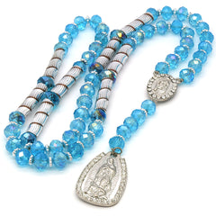 8MM Blue Crystal Rosary Jesus Medal & Guadalupe Pendants