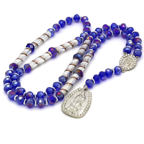 8MM Dark Blue Crystal Rosary Jesus Medal & Guadalupe Pendants