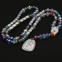 8MM Multi Color Crystal Rosary Jesus Medal & Guadalupe Pendants