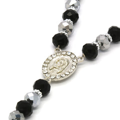 8MM Black/Silver Crystal Rosary Jesus Medal & Guadalupe Pendants