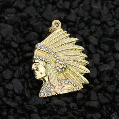 Chief Indian Head Pendant 24" Rope Chain Hip Hop Style 18k Gold Plated Necklace