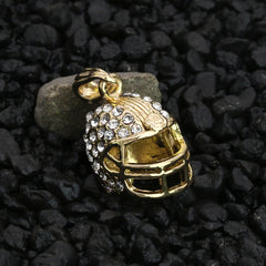 Football Helmet Pendant 24" Rope Chain Hip Hop Style 18k Gold Plated