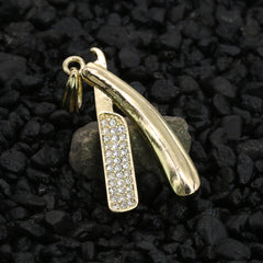 Straight Razor Blade Cz Pendant 24" Rope Chain Hip Hop Style 18k Gold Plated