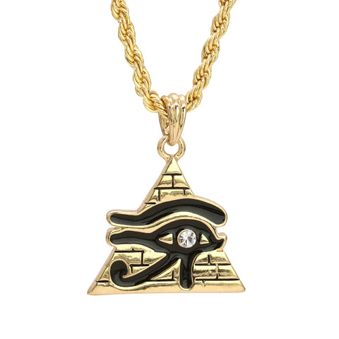 Eye Of Rah Pyramided Pendant 24" Rope Chain Hip Hop Style 18k Gold Plated