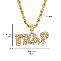 Trap Letters Cz Pendant 24" Rope Chain Hip Hop Style 18k Gold Plated