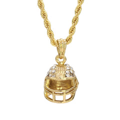 Football Helmet Pendant 24" Rope Chain Hip Hop Style 18k Gold Plated