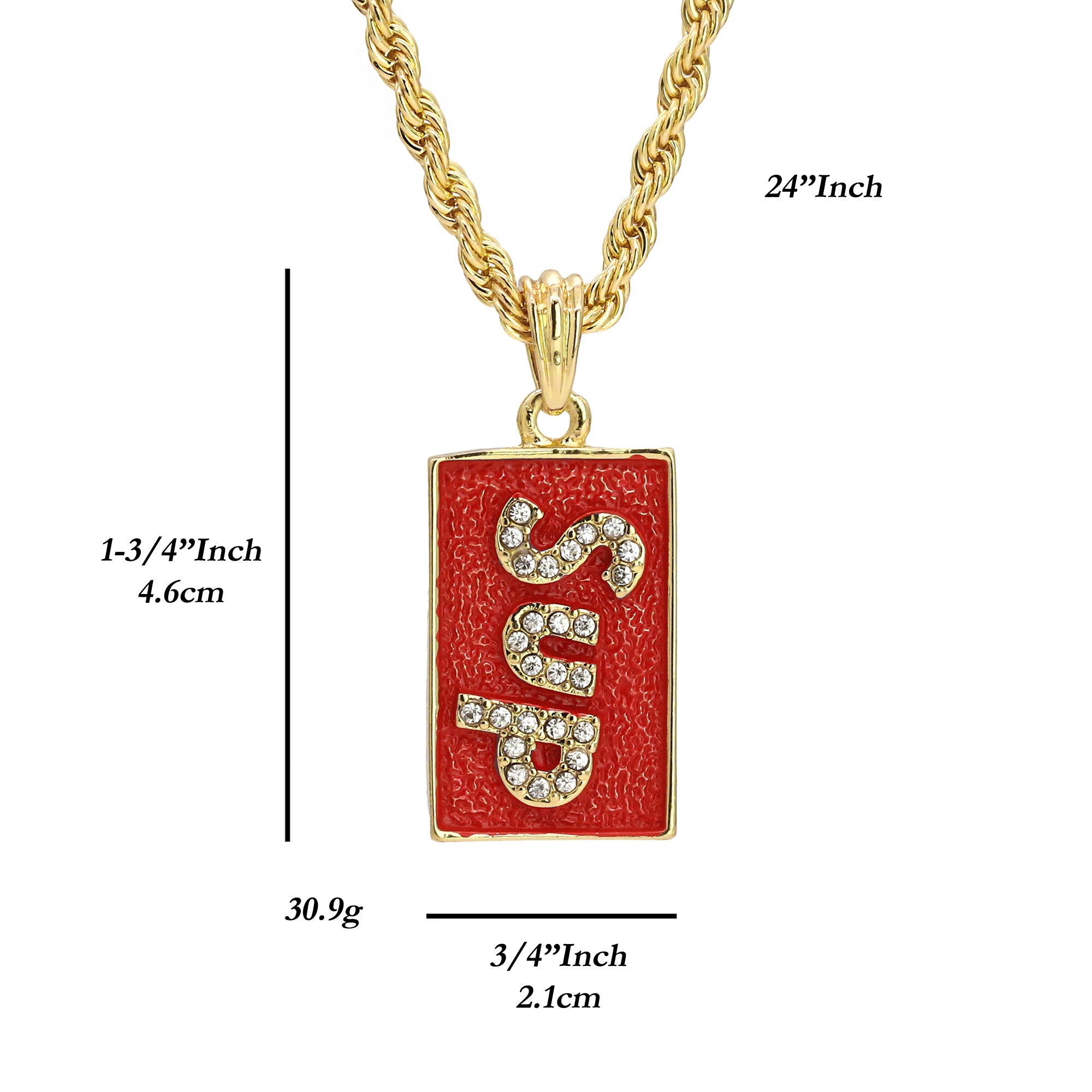 Sup Dog Tag Pendant 24" Rope Chain Hip Hop Style 18k Gold Plated