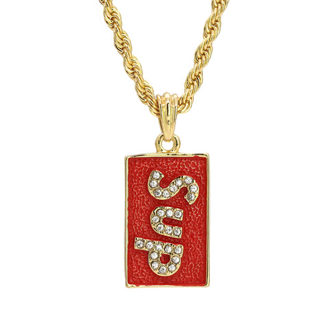 Sup Dog Tag Pendant 24" Rope Chain Hip Hop Style 18k Gold Plated