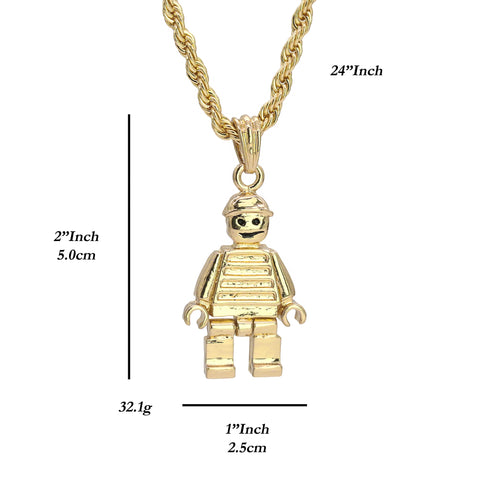 Lil Go Man Pendant 18K 24" Rope Chain Hip Hop Jewelry