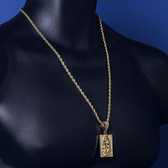 Men's 14k Gold Plated Virgin Block Pendant 4mm 24" Rope Chain Necklace