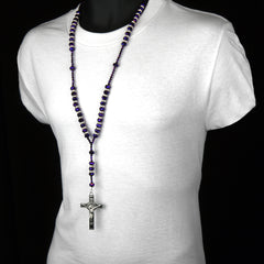 8MM PURPLE Crystal Rosary 32" & Jesus Cross Pendant