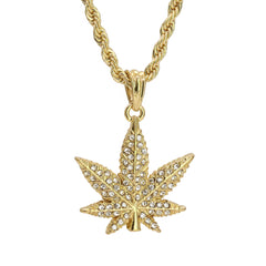 Marijuana Pendant 18K 24" Rope Chain Hip Hop Jewelry