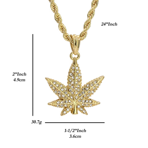 Marijuana Pendant 18K 24" Rope Chain Hip Hop Jewelry