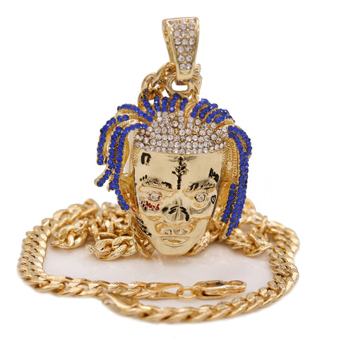 Men 14k Gold Plated Rapper Face Exquisite Tentacion R.I.P Pendant 24" Frost Cuban Chain