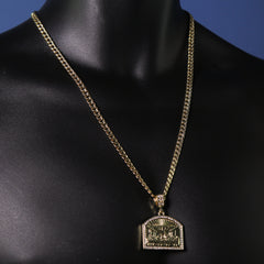 Men's 14k Gold Plated Religious Last Supper Pendant 6mm 24" Frost Cuban Chain Necklace