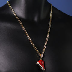 Men's 14k Gold Plated Retro Gym Red Pendant 6mm 24" Frost Cuban Chain Necklace