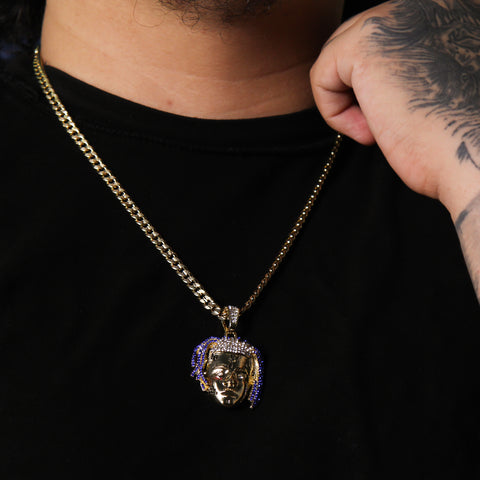 Men 14k Gold Plated Rapper Face Exquisite Tentacion R.I.P Pendant 24" Frost Cuban Chain