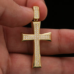 14k Gold Plated 2Line Fully Cz Cross Pendant 6mm 24" Frost Cuban Chain Necklace