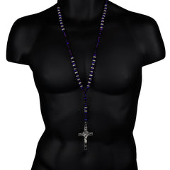 8MM PURPLE Crystal Rosary 32" & Jesus Cross Pendant