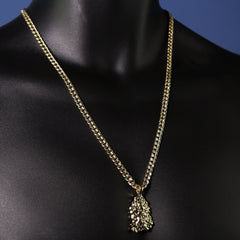 14k Gold Plated Nugget Pendant 6mm 24" Frost Cuban Chain Necklace