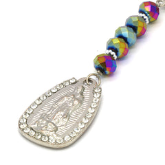 8MM Rainbow Crystal Rosary Jesus Medal & Guadalupe Pendants