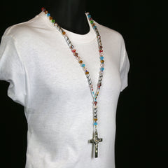 8MM Multi Color Crystal Rosary SanBenito Cross Pendant