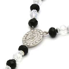 8MM Black/Clear Crystal Rosary Jesus Medal & SanBenito Cross