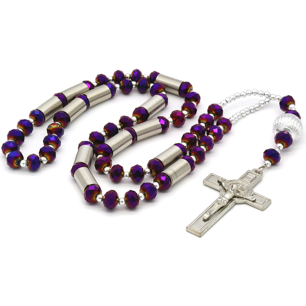 8MM Purple Crystal Rosary With Cross Pendant