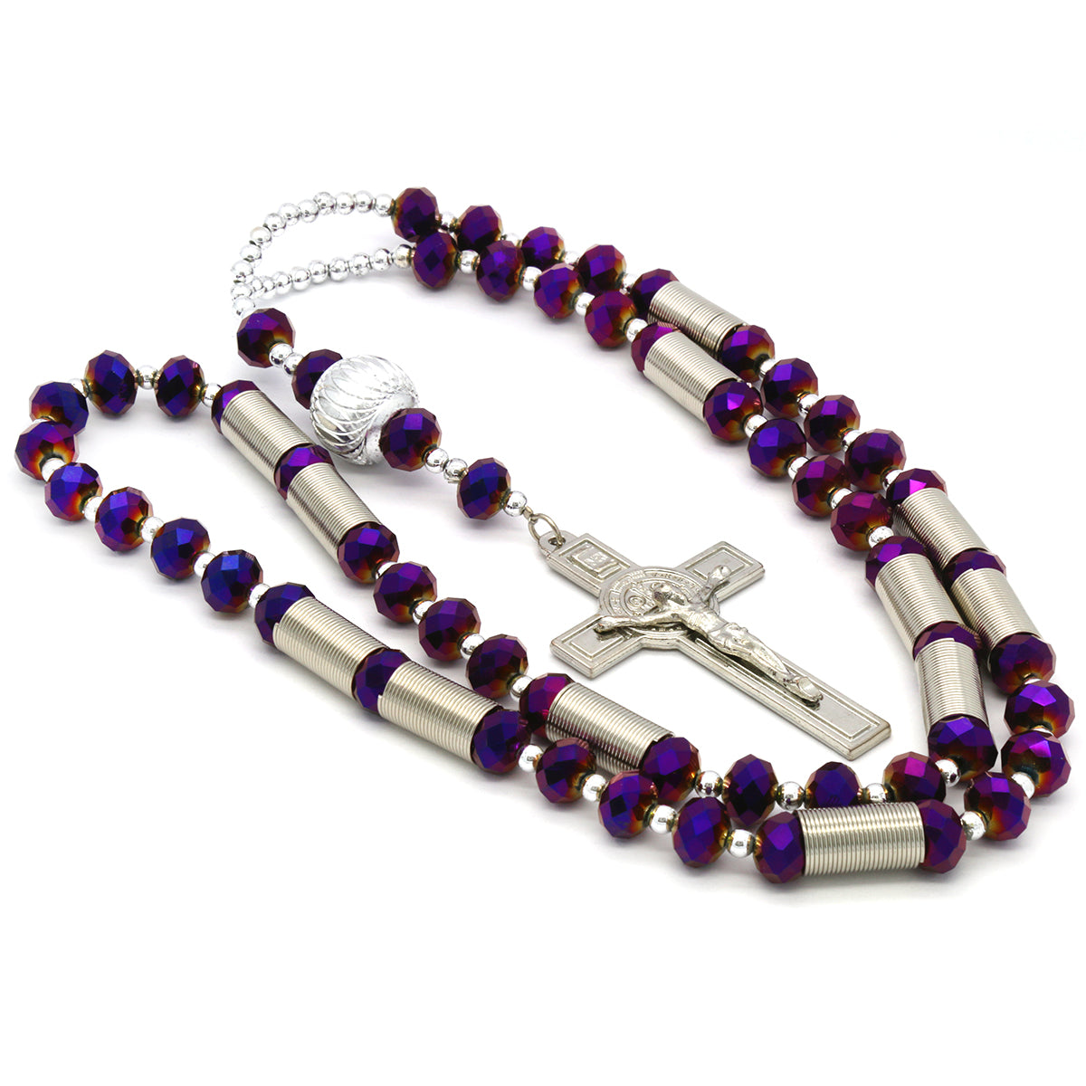 8MM Purple Crystal Rosary With Cross Pendant