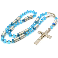8MM Light Blue Crystal Rosary With Cross Pendant