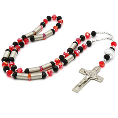 8MM Red Black Crystal Rosary With Cross Pendant