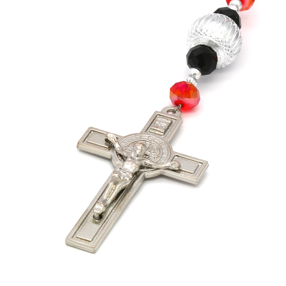 8MM Red Black Crystal Rosary With Cross Pendant