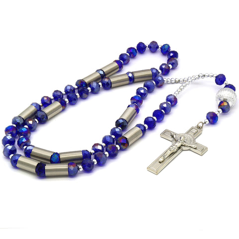 8MM Dark  Blue Crystal Rosary With Cross Pendant