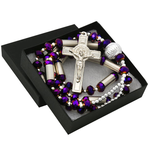 8MM Purple Crystal Rosary With Cross Pendant