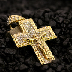 M1 Jesus Cross Pendant 30" Rope Chain Hip Hop Style 18k Gold Plated